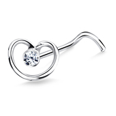 Stony Heart Shaped Silver Curved Nose Stud NSKB-735